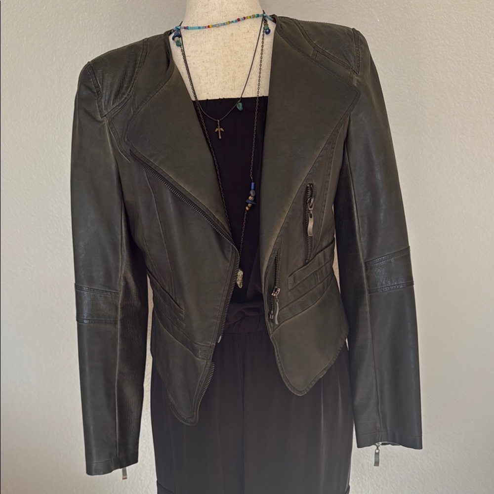 Vegan Leather moto Jacket - shitake color